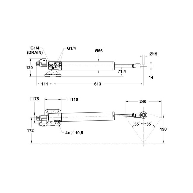 FURUNO Hydraulische lineare aandrijving 40ST16 NEWAVE 450 kp