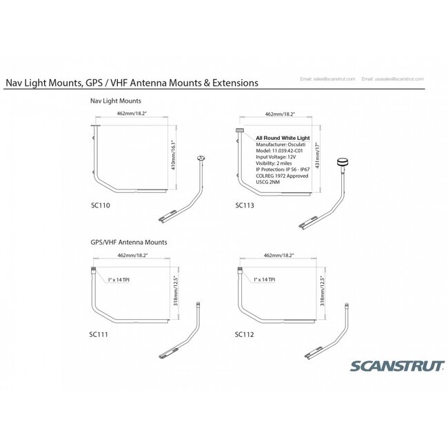 SCANSTRUT SC113 PowerTower stainless steel Light mount with Hella LED Light