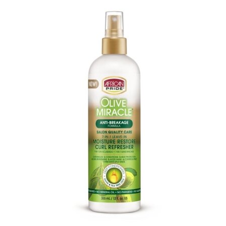 AFRICAN PRIDE OLIVE MIRACLE 7 in 1 Moisture Restore Curl Refresher 12 oz.