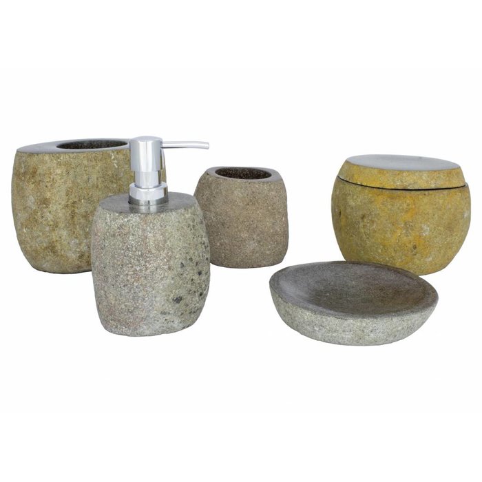 Indomarmer 5-Teilige Flussstein Badeset Flores