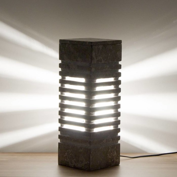 Indomarmer Square Lampe aus Grauem Marmor