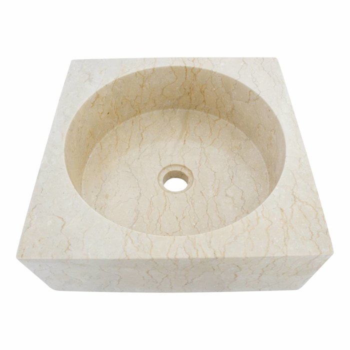 Indomarmer Creme Marmor Waschbecken Kotak Drum 40 x 40 x 15 cm