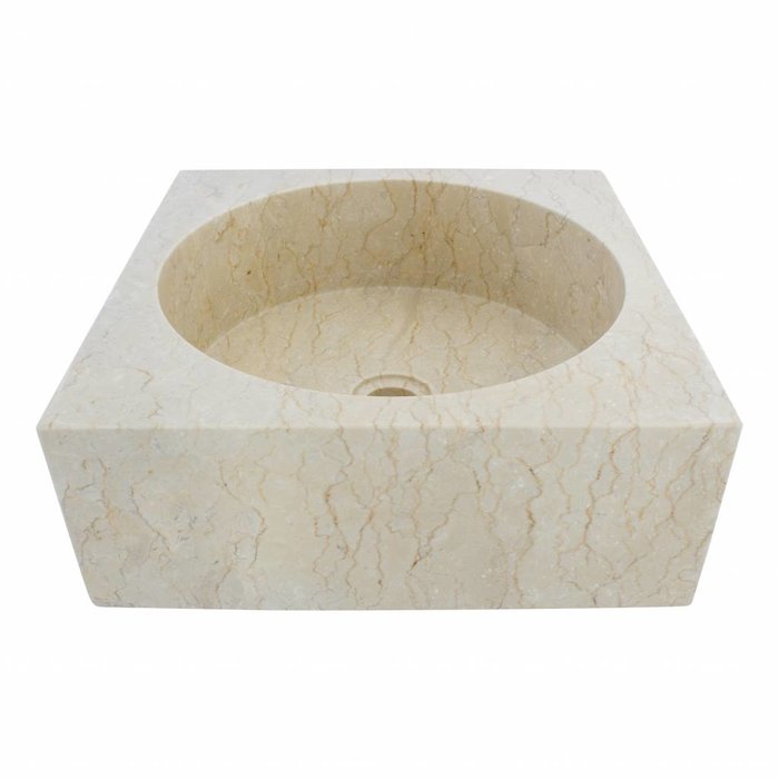 Indomarmer Creme Marmor Waschbecken Kotak Drum 40 x 40 x 15 cm