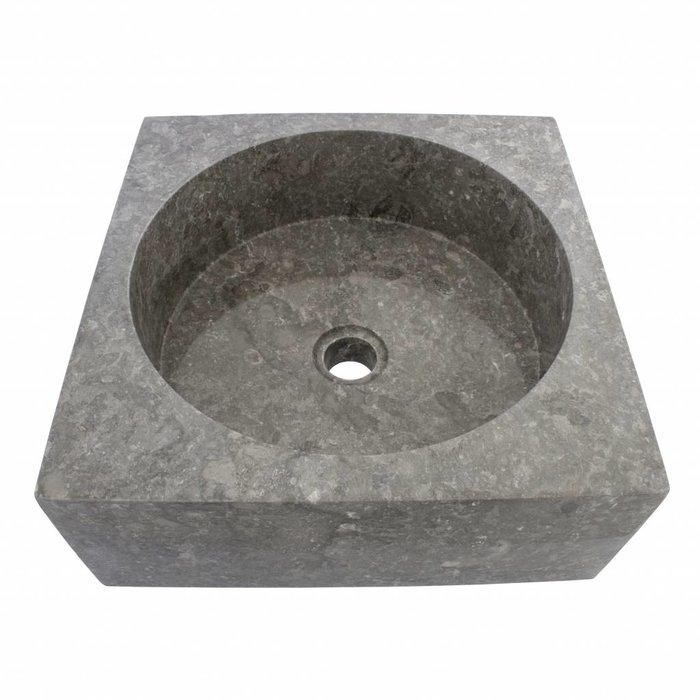 Indomarmer Gray Marble Wash bowl Kotak Drum 40 x 40 x 15 cm