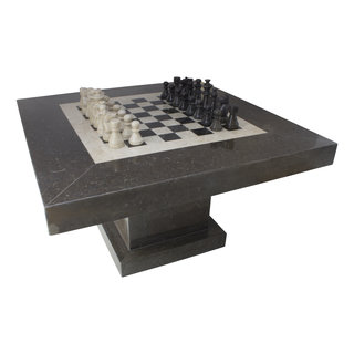 Indomarmer Schachtisch Quadrat 80x80x45 cm Schwarz Marmor