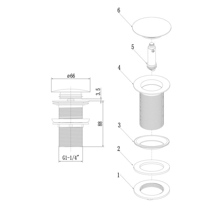 Indomarmer Pop-up Afvoerplug met Lange Schacht 9 cm Mat Zwart