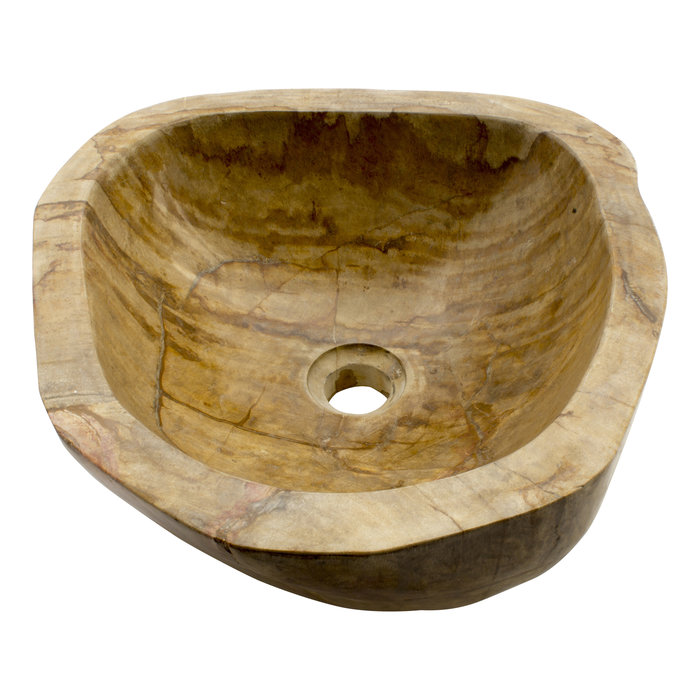 Indomarmer Gepolijste Waskom van Versteend Hout 39x38x15cm