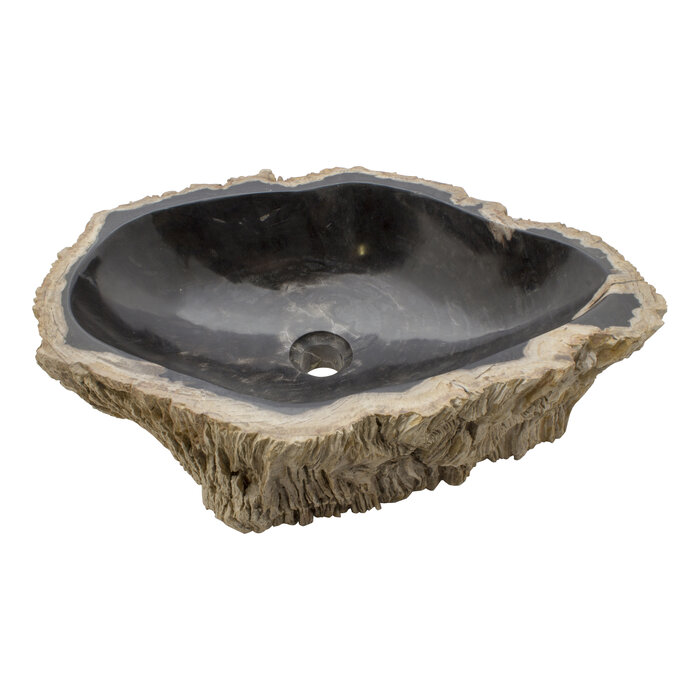 Indomarmer Wasbak van Versteend Hout 56x39x15cm