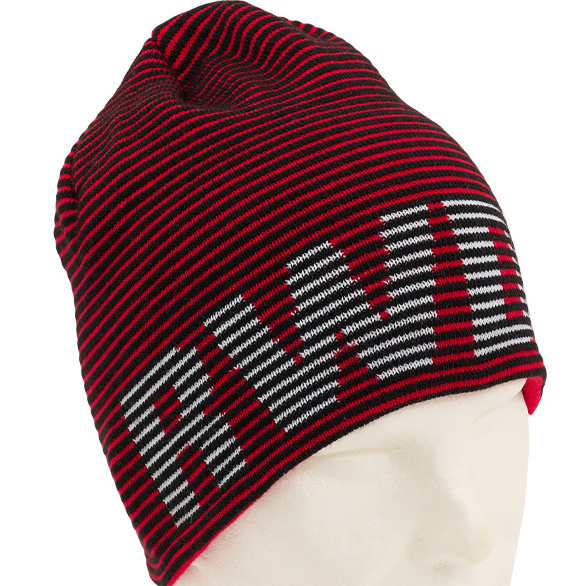 Topfanz Red beanie with black stripes RWDM