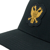 Topfanz Pet zwart badge logo met gouden strepen