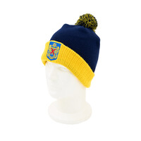 Topfanz Winter beanie with yellow trim and pompom - SK Beveren