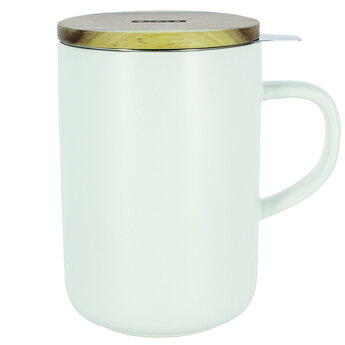 Theebeker met filter en deksel in acacia hout  Wit