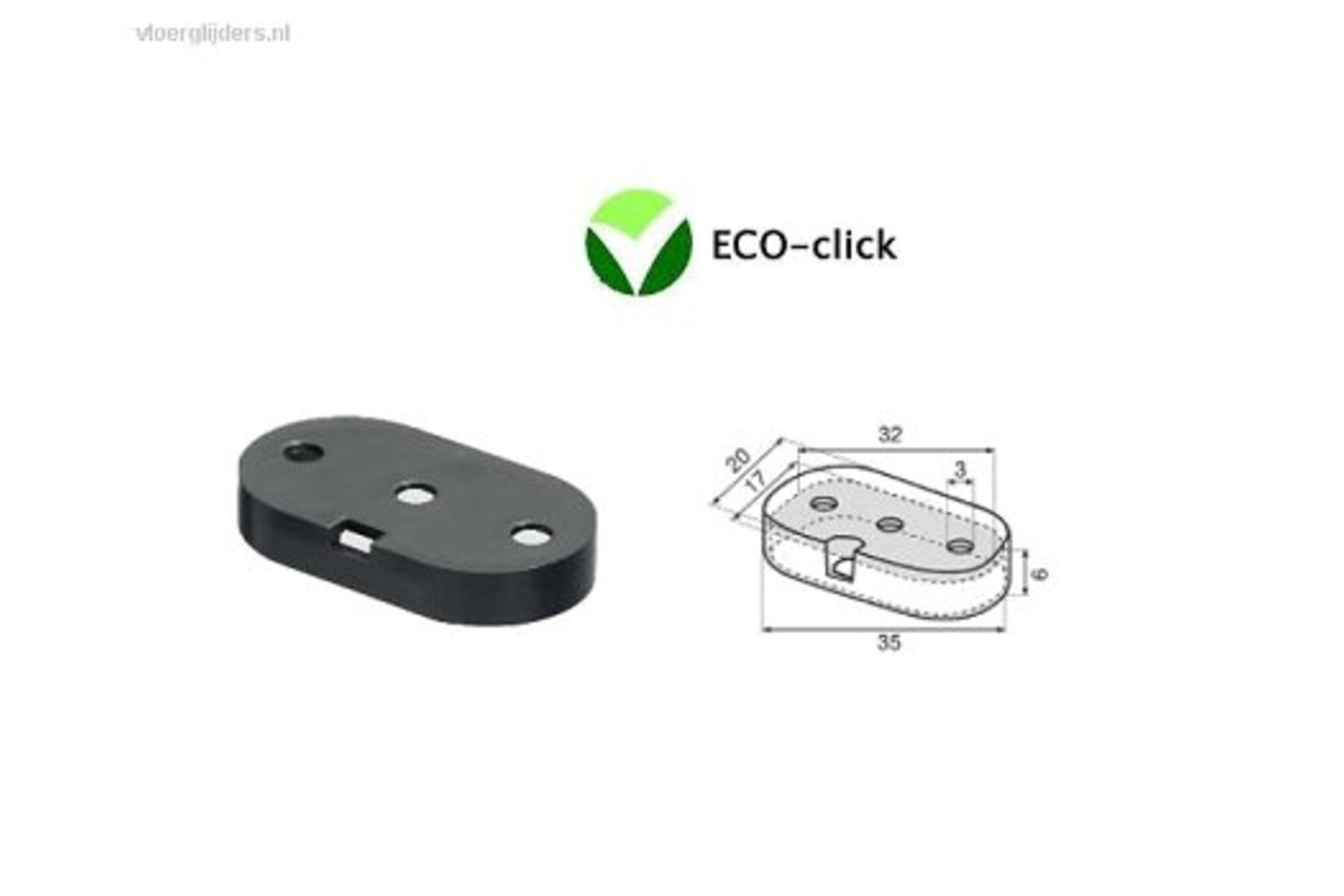 Glijder ECO-click vlak voor vierkante buisframes met vervangbaar vilt