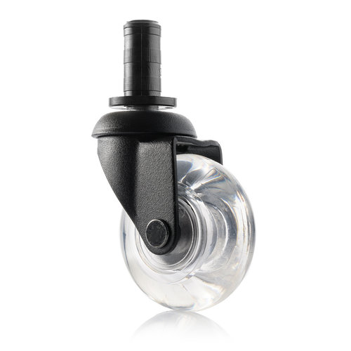 Meubelwiel inline 50 mm zacht loopvlak met houtplug (zwart/transparant)