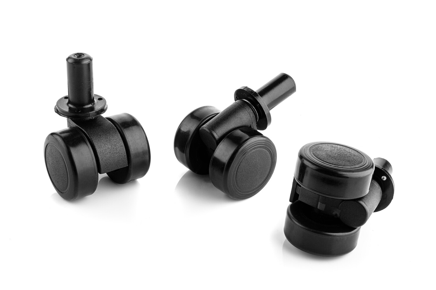 Meubelwiel 35 mm zacht loopvlak zwart met 8 mm stift & houtplug