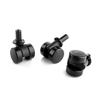 Meubelwiel 35 mm zacht loopvlak zwart met 8 mm stift & houtplug