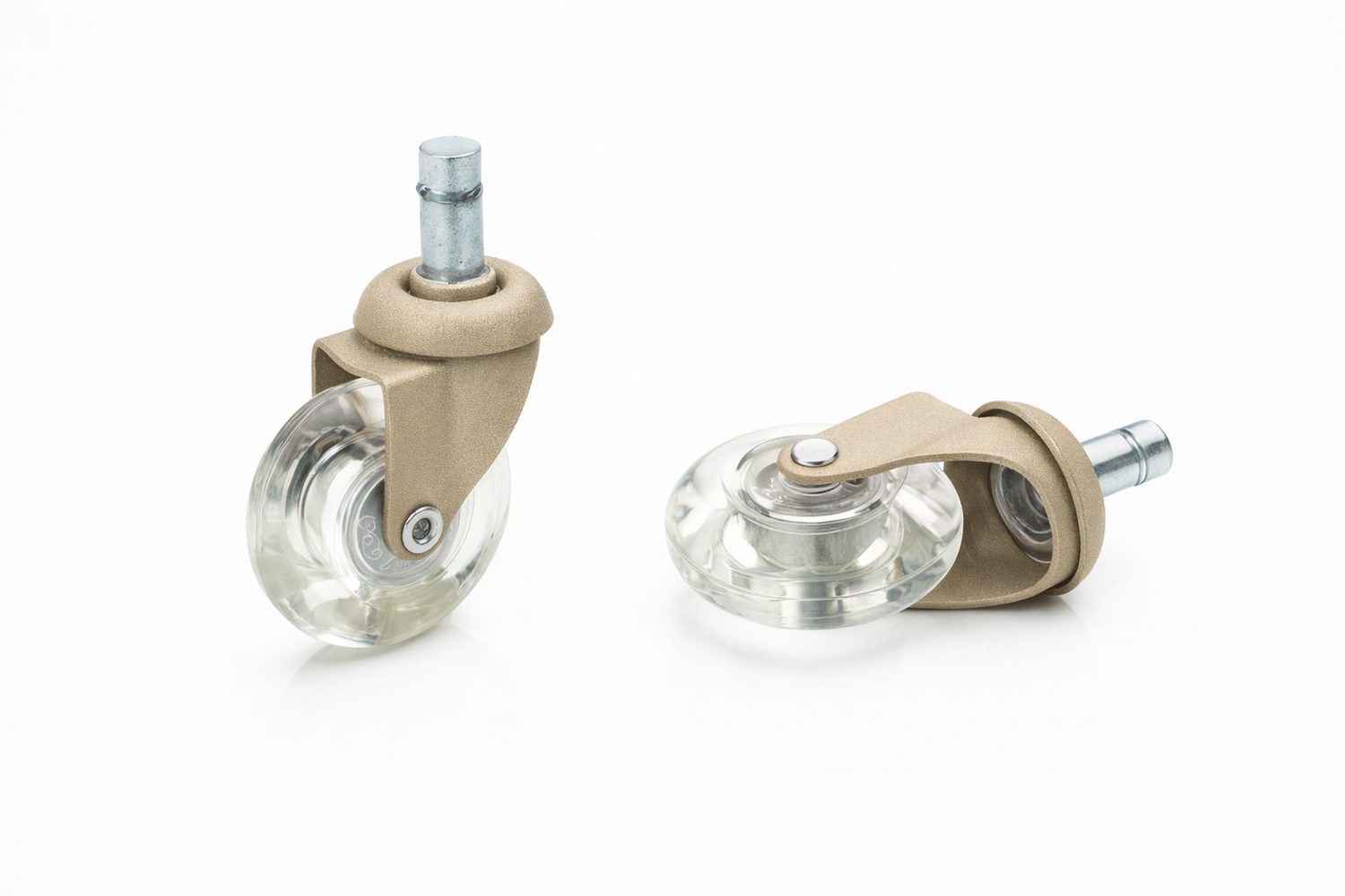 Meubelwiel inline - 50 mm zacht loopvlak met ronde dop (quartz/transparant)