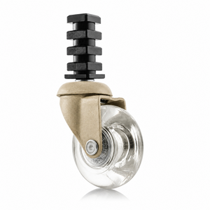 Meubelwiel inline - 50 mm zacht loopvlak met vierkante dop (quartz/transparant)