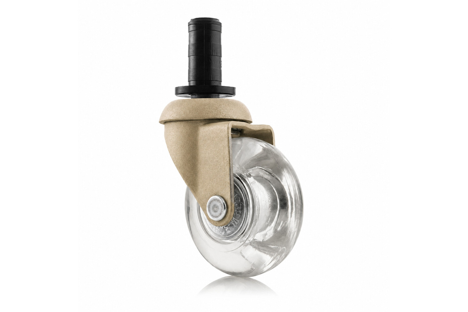 Meubelwiel inline - 50 mm zacht loopvlak met houtplug (quartz/transparant)