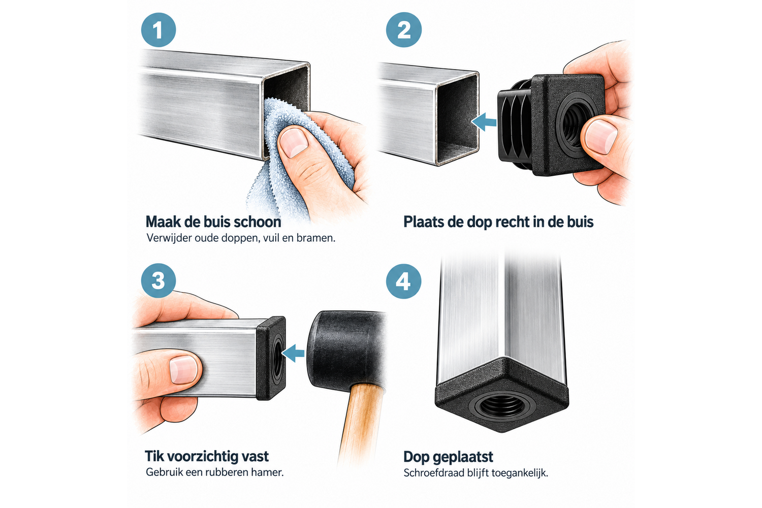 Stoelpootdoppen - inbuis - vierkant - schroefdraad