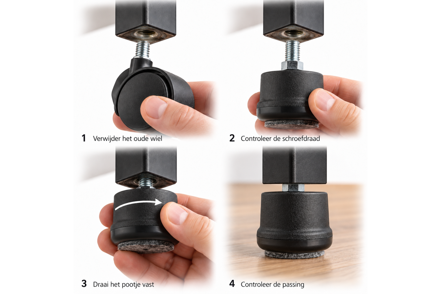 Meubelpootje 38 mm rond vilt met schroefdraad (breed) - M8 - M10