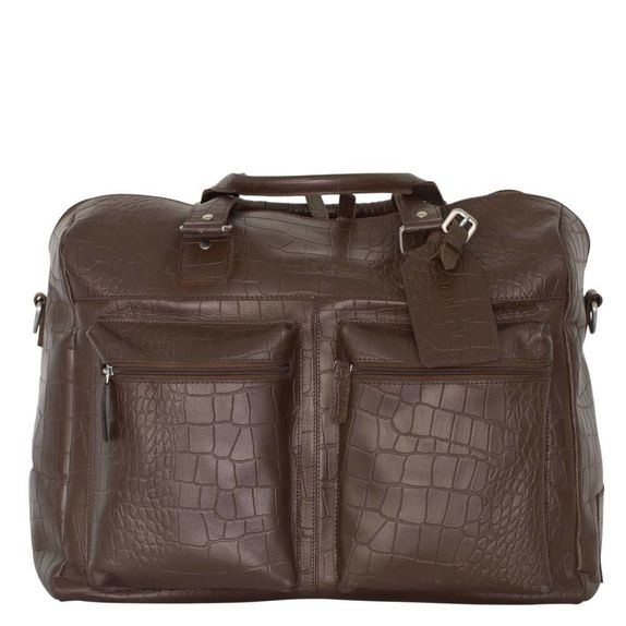 Reisetasche Venezia aus pflanzlich gegerbtem Leder – Braun mit Kroko-Prägung
