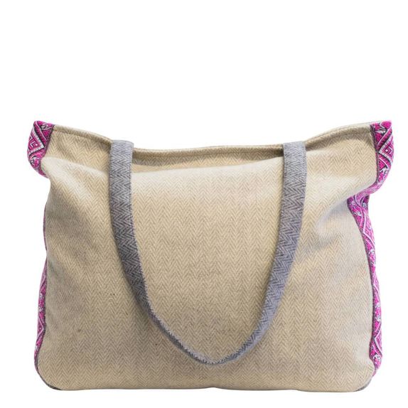Felicitas – XL Beige Tweed Shopper with Handwoven Border