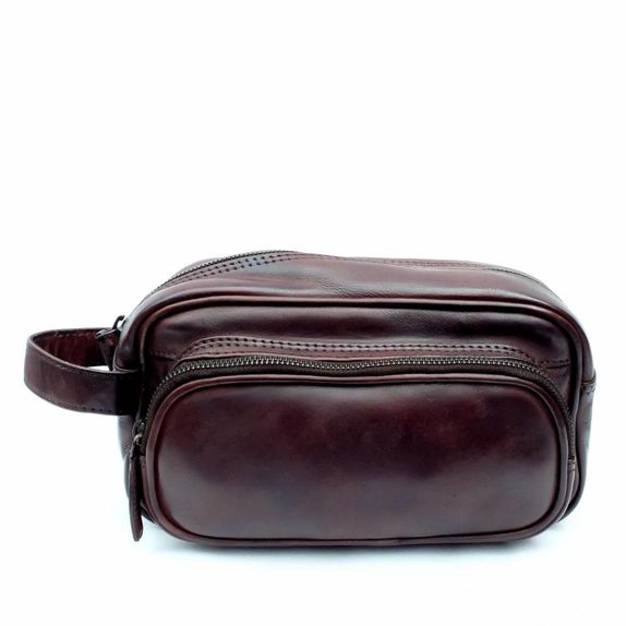 Toronto Wash Bag in Cow Leather – Chocolate Brown