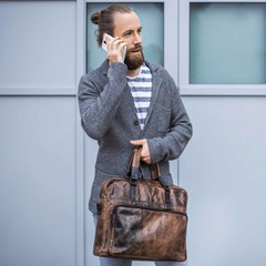 Sam Smokey Brown Leather Laptop Bag
