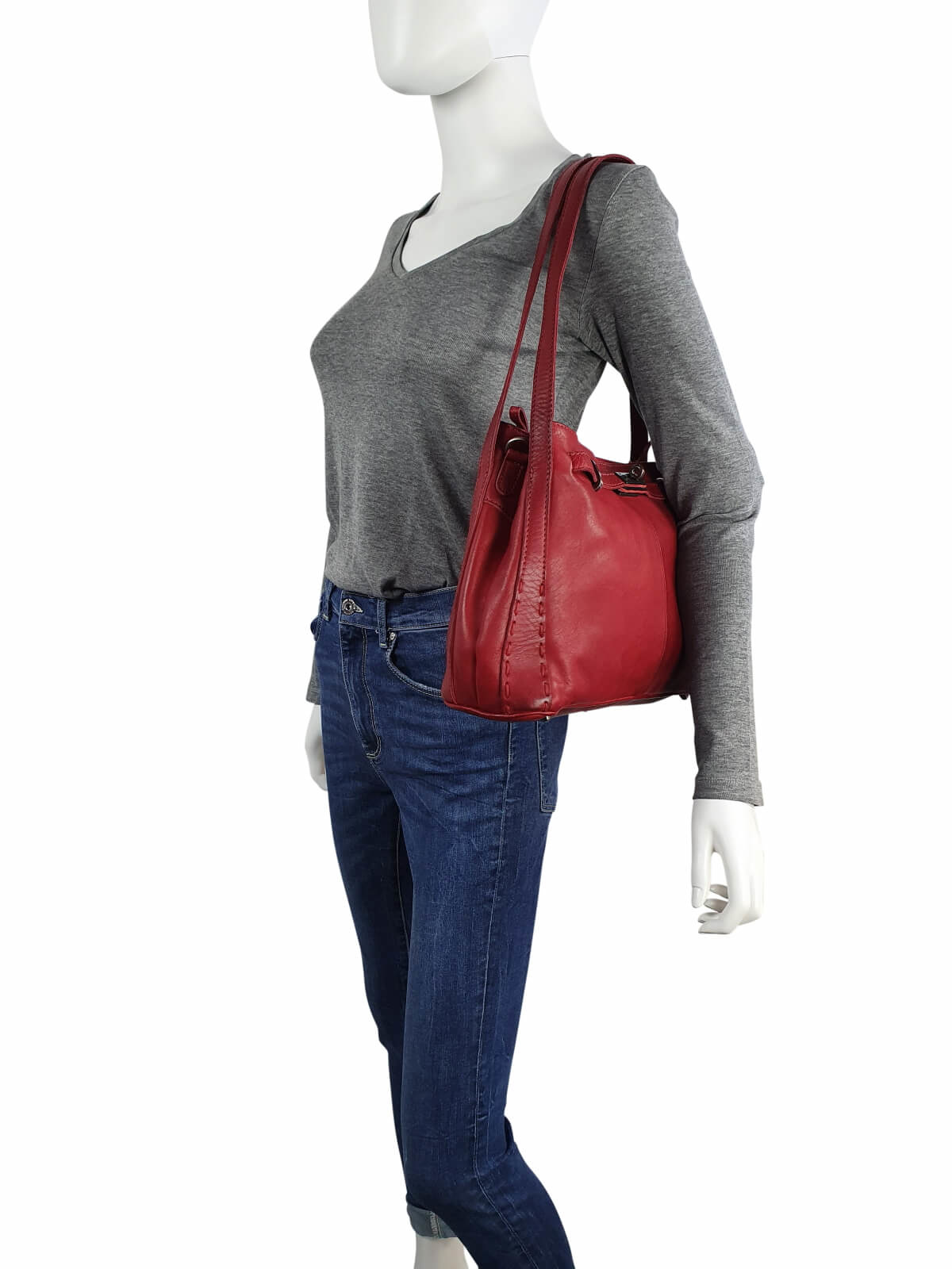 Handtasche Audrey, Vintage-Leder, rot, fair produziert - manbefair