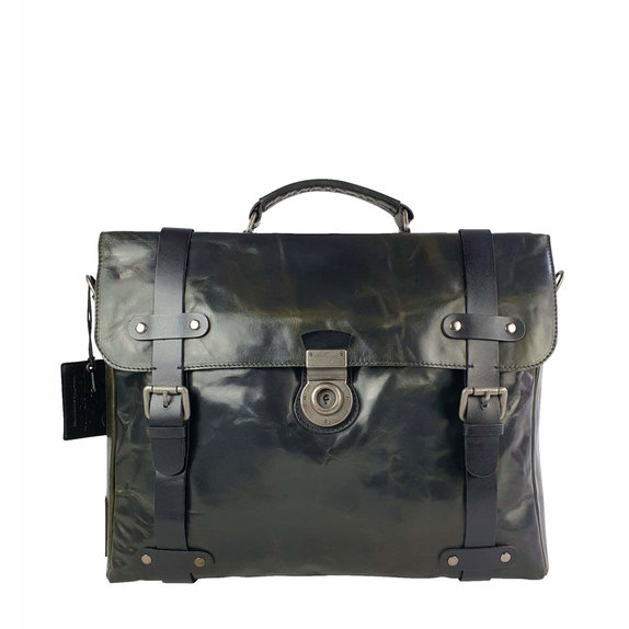 Aktentasche & Laptoptasche Winston aus Vollrindsleder – Grün-Schwarz