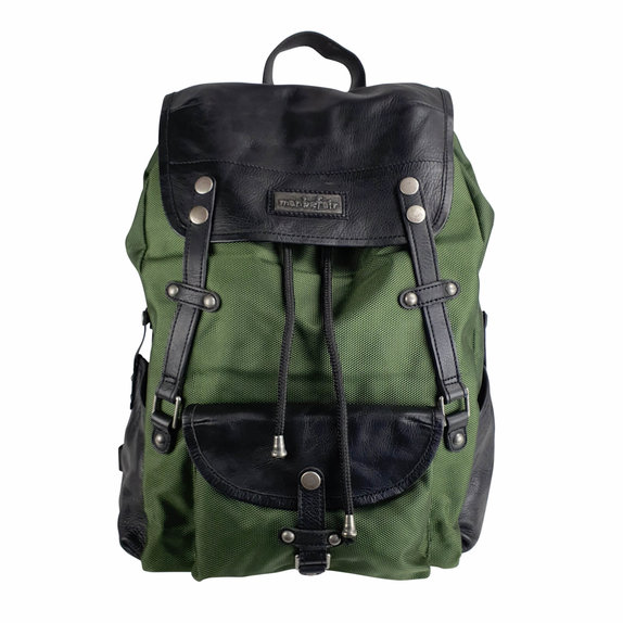 Athena Laptop Backpack in Recycled PET Fabric & Leather – Olive