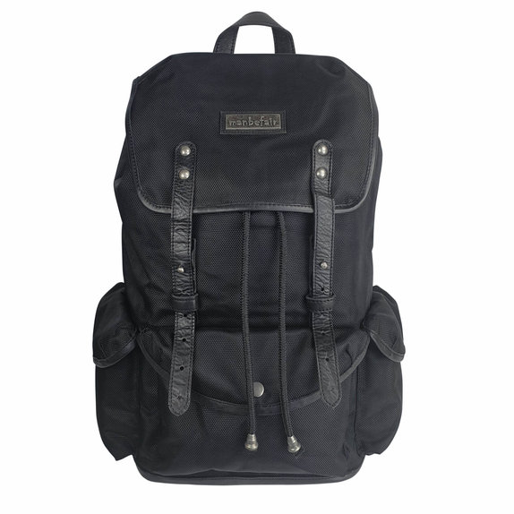 Laptop-Rucksack Vienna aus recyceltem PET-Gewebe & Leder – Schwarz
