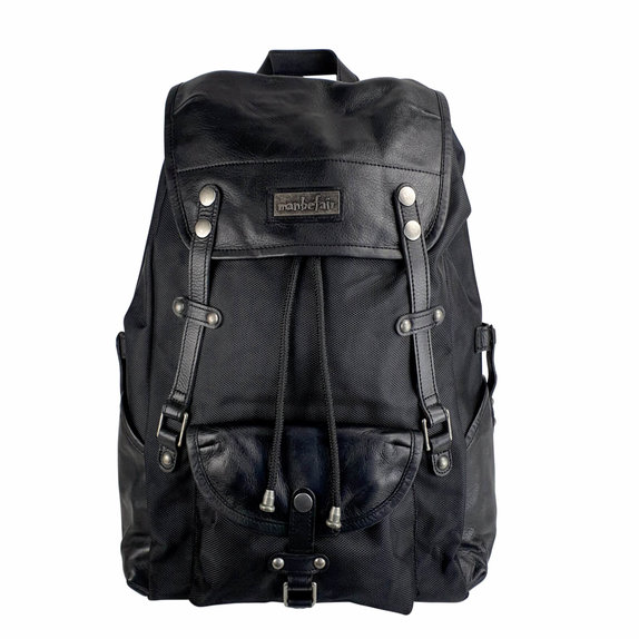 Athena Laptop Backpack in Recycled PET Fabric & Leather – Black