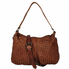 Cécile Braided Leather Shoulder Bag Reddish Brown