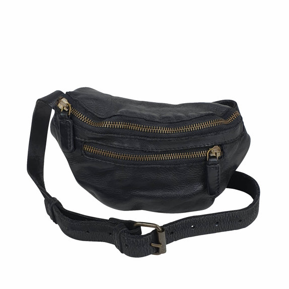 Lovis Unisex Belt Bag in Cow Leather – Black