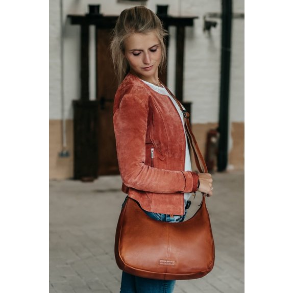 Shopper Hobo Bag Cathrine aus Vollrindsleder – Rot-Braun