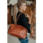 SCHULTERTASCHE-BOWLING BAG MERYL Leder rot-braun