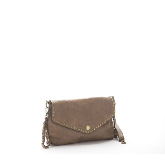 Damen Clutch & Umhängetasche Rosa aus pflanzlich gegerbtem Kalbsleder – Taupe
