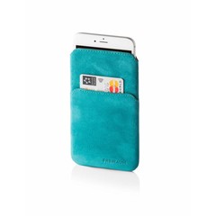 Turquoise Leather Phone Sleeve 8.3 × 16 cm