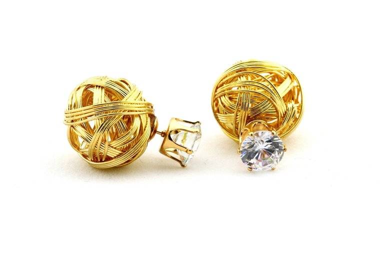 Sazou Jewels Double Dots Gold Diamond Knot Oorbellen