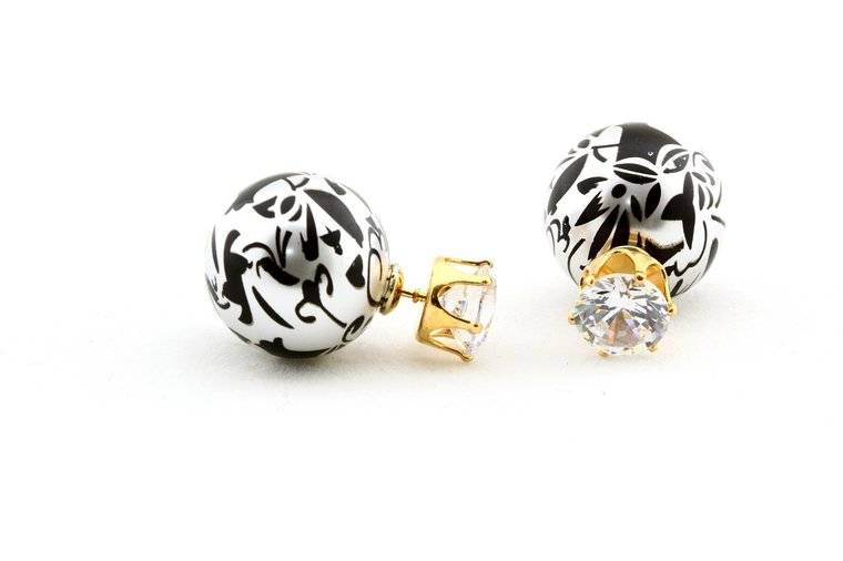Sazou Jewels Double Dots Black & White Diamond Oorbellen
