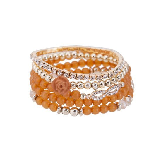 Elastische perzik oranje met gouden armbandenset Infinity