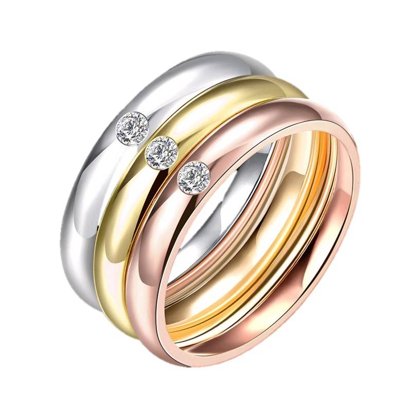 Ringen Set Three Colore Stainless Steel met Zirkonia