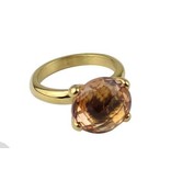 Ring Stainless Steel Gold Plated Brown Stone