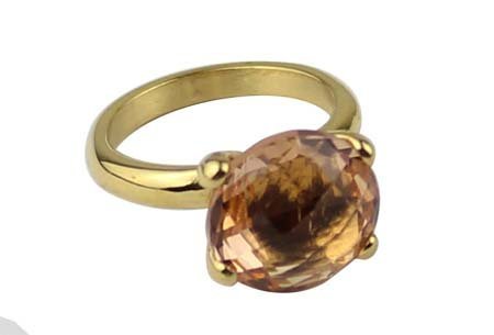 Ring Stainless Steel Gold Plated Brown Stone