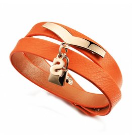 Sazou Jewels Armband | Leer | Stainless Steel| Cognac | Goud