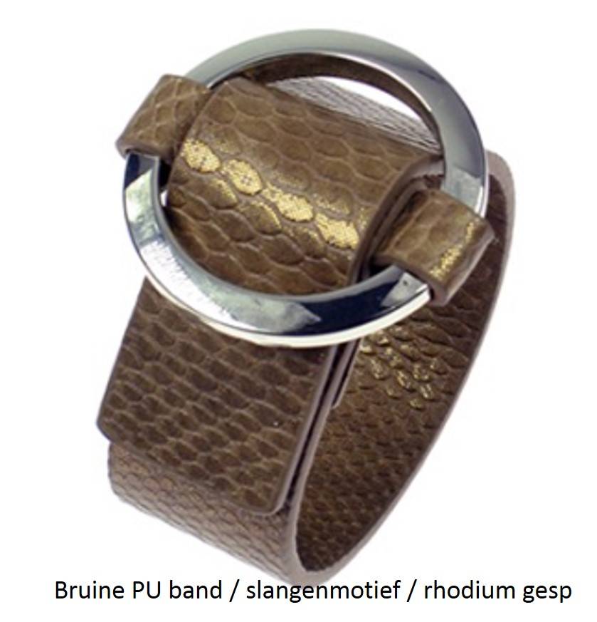 Bruine PU gesp armband  met slangenprint