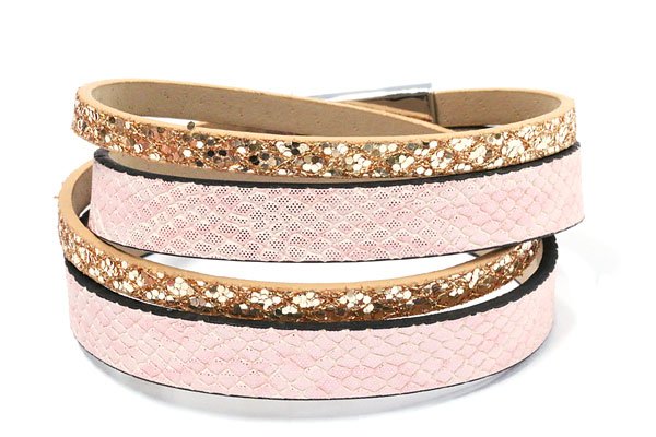 Wikkelarmband Gold-Pink met magneetsluiting