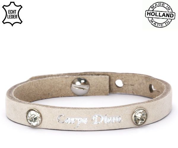 Armband Leer Carpe Diem / Zand